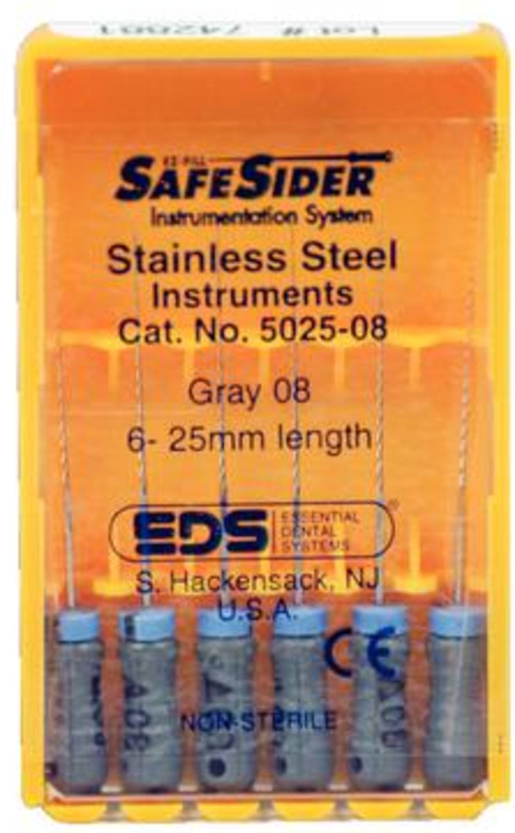Essential Dental Systems 5025-08 SafeSiders Reamers Stainless Steel 25mm #08 6/Pk Essential Dental Systems 5025-08 SafeSiders Reamers Stainless Steel 25mm #08 6/Pk